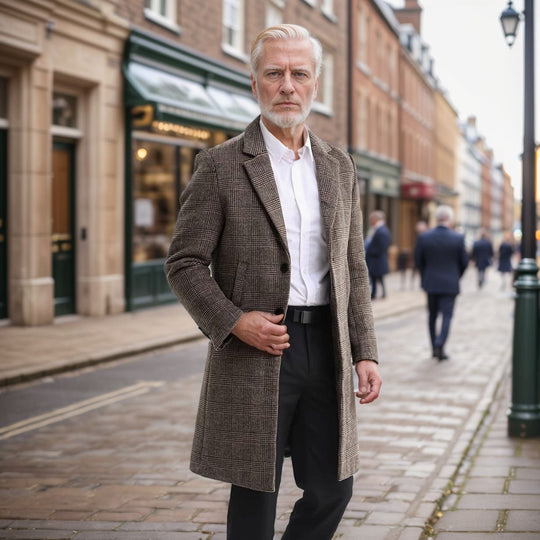 Herren eleganter Karomantel aus hochwertigem Material R&B