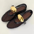 Damen modische Mesh-Pantoletten mit goldenen Akzenten R&B