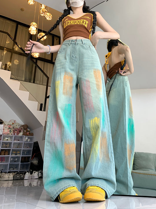 Damen Weit geschnittene Jeans mit modischem Farbspiel und hoher Taille R&B