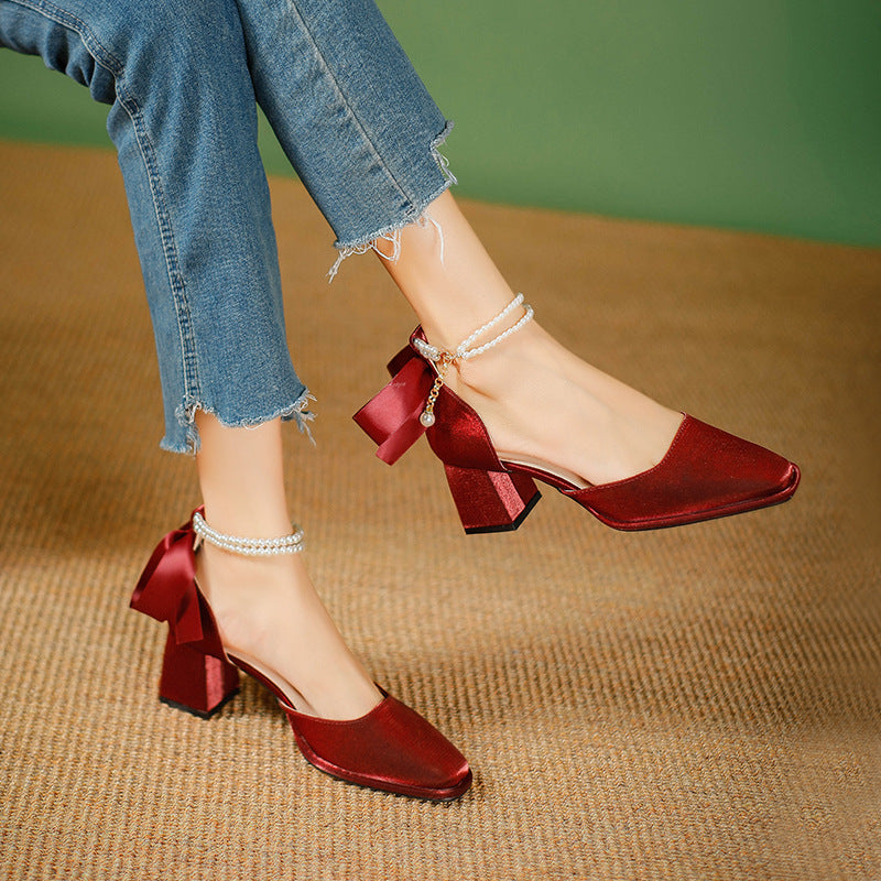 Damen elegante Slingback Schuhe mit perlverziertem Riemen
