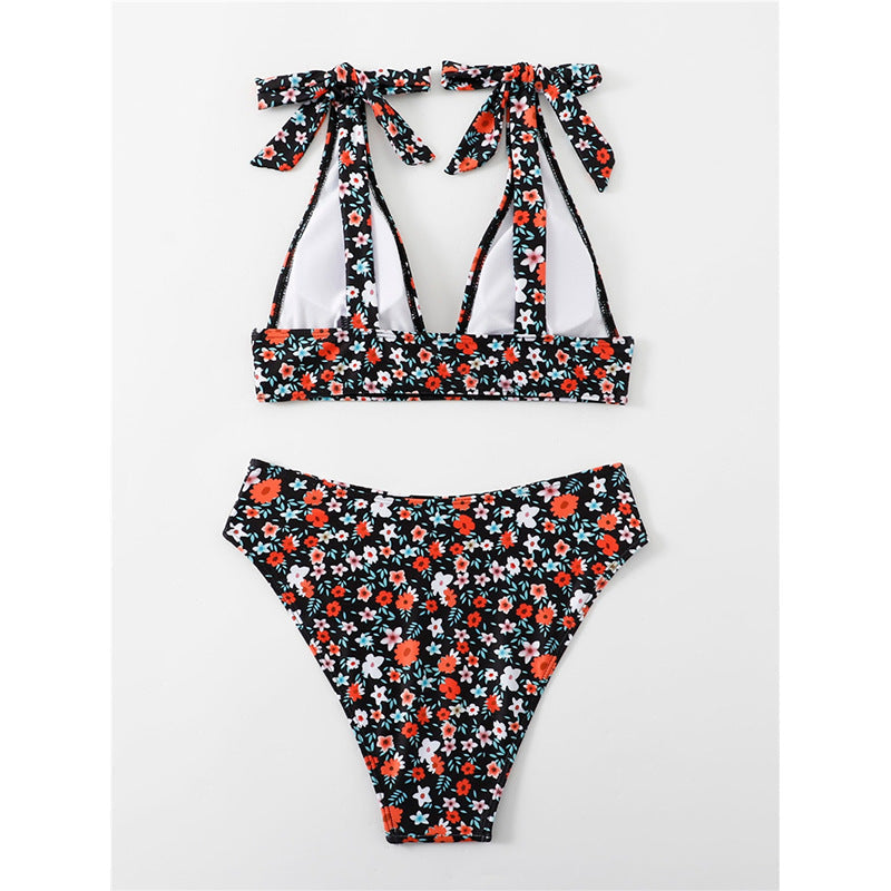 Damen Triangel-Bikini mit verstellbaren Schulterdetails und floralem Muster R&B