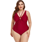 Damen Eleganter Hochgeschnittener Einteiler Badeanzug mit modischem Ringdetail R&B