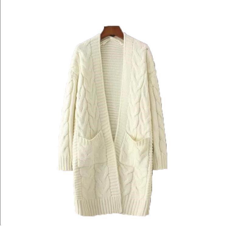 Damen Strickjacke mit grobem Zopfmuster und Taschen R&B