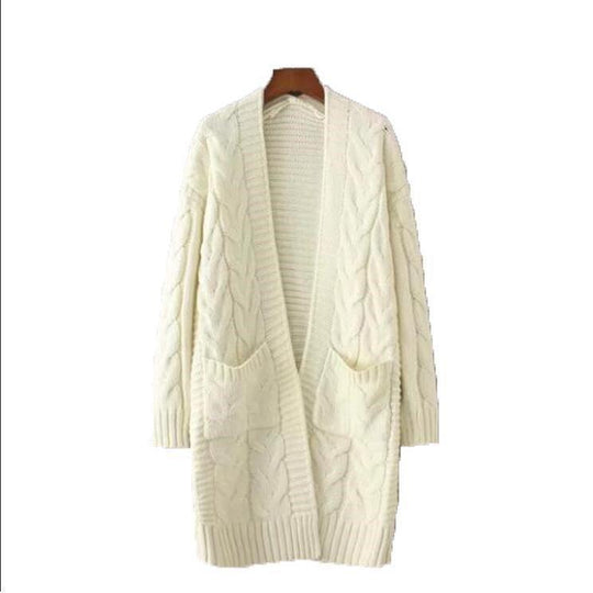 Damen Strickjacke mit grobem Zopfmuster und Taschen R&B