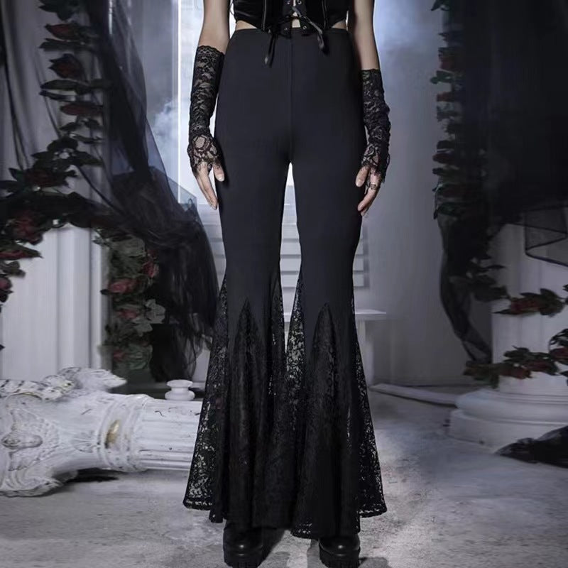 Damen Elegante Schlaghose mit Spitzenapplikationen R&B