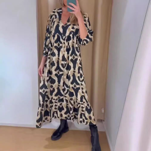 Damen Maxikleid im modernen Animal-Print mit fließender Silhouette Heidi-Mode