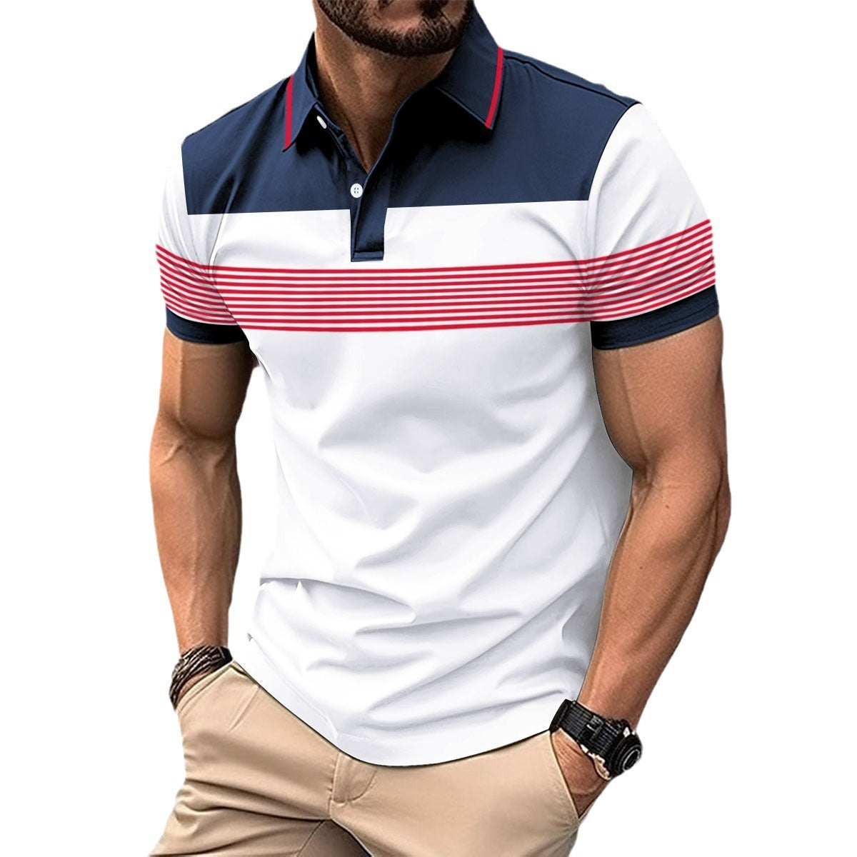 Herren Polo-Shirt mit modernem Karomuster und Knopfleiste