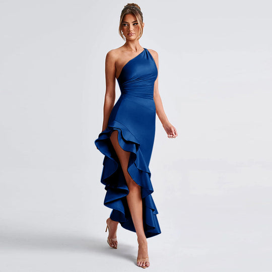 Damen Elegantes asymmetrisches Abendkleid mit Rüsche R&B