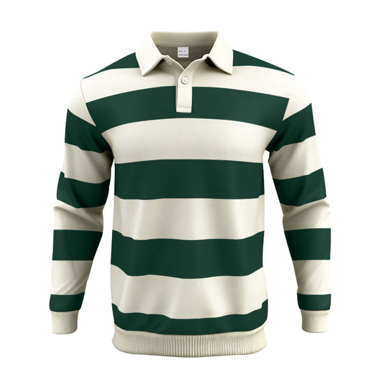 Herren nan gestreiftes Rugby-Poloshirt aus Baumwollmischung mit kurzer Knopfleiste und Rippbündchen R&B