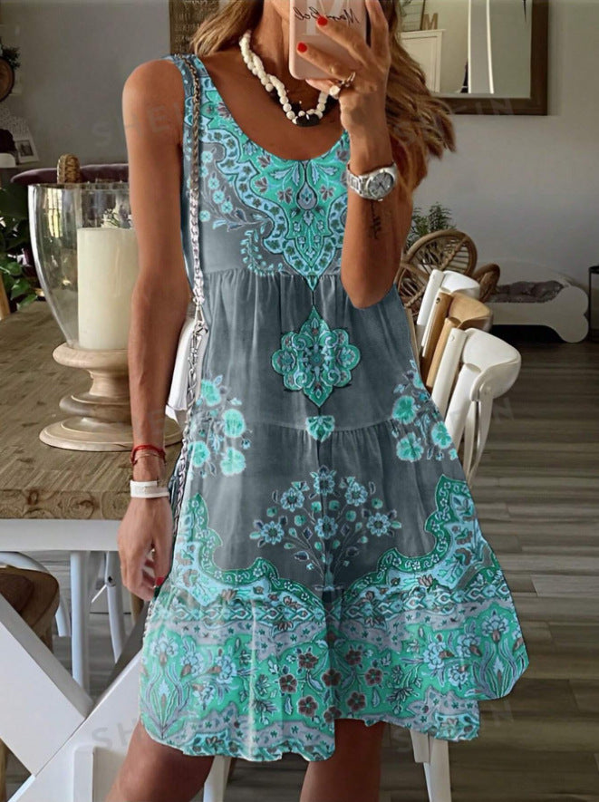 Damen Freizeitkleid mit verstellbaren Trägern und verspieltem Muster R&B