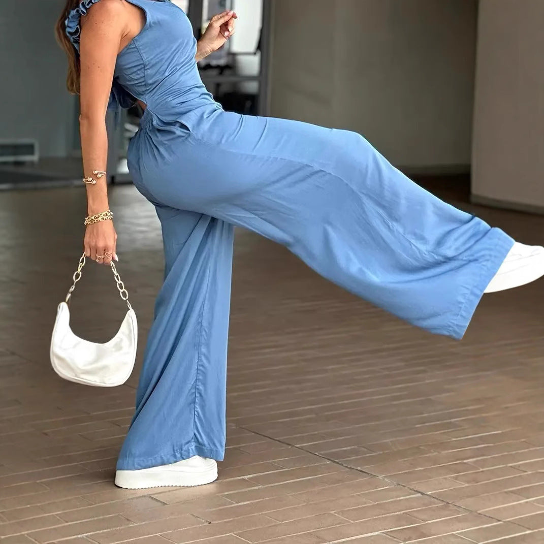 Damen Jumpsuit mit frechem Rückenausschnitt und Rüschendetails R&B