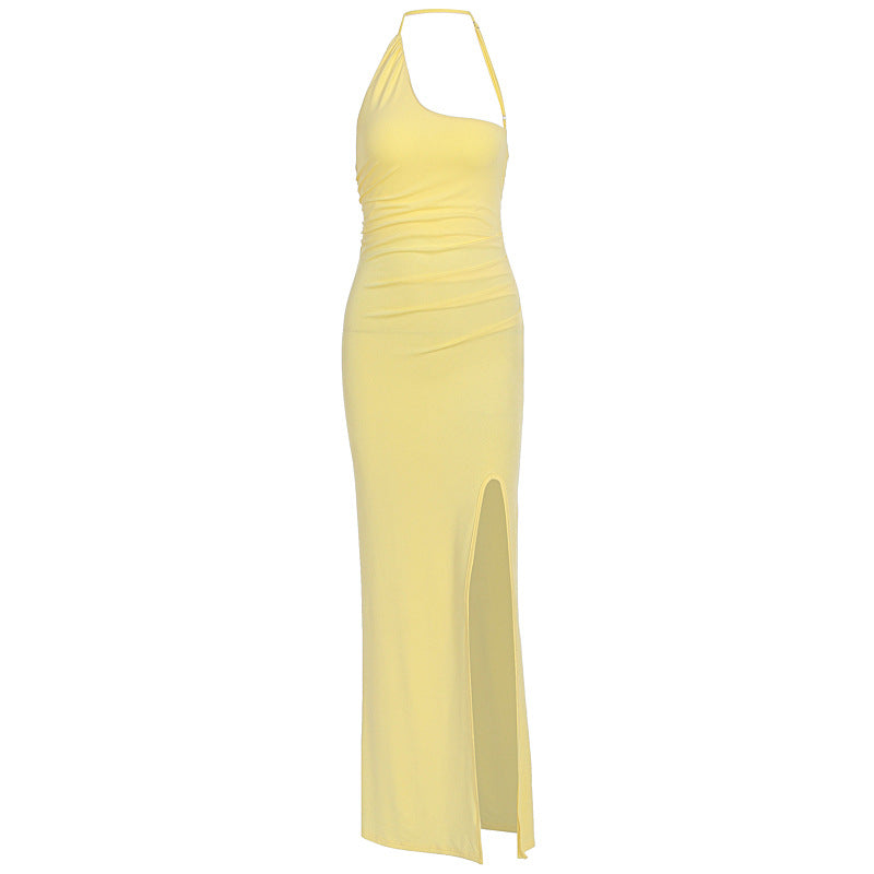 Damen Elegantes Maxikleid mit asymmetrischem Ausschnitt und Schlitz R&B