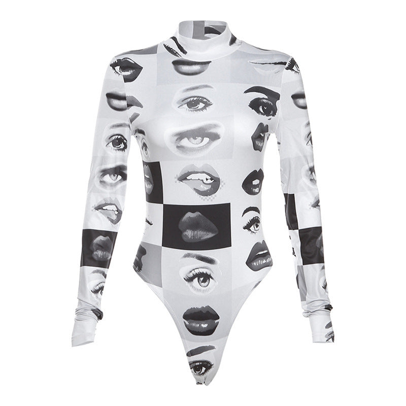 Damen Langarm-Bodysuit mit kreativem Fotodruck R&B