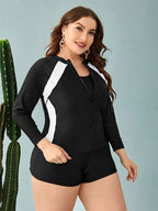 Damen Sportlicher Badeanzug mit langärmliger Jacke und Shorts R&B