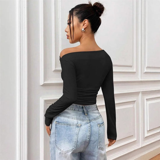 Damen Elegantes Off-Shoulder Langarmtop mit figurbetontem Schnitt R&B