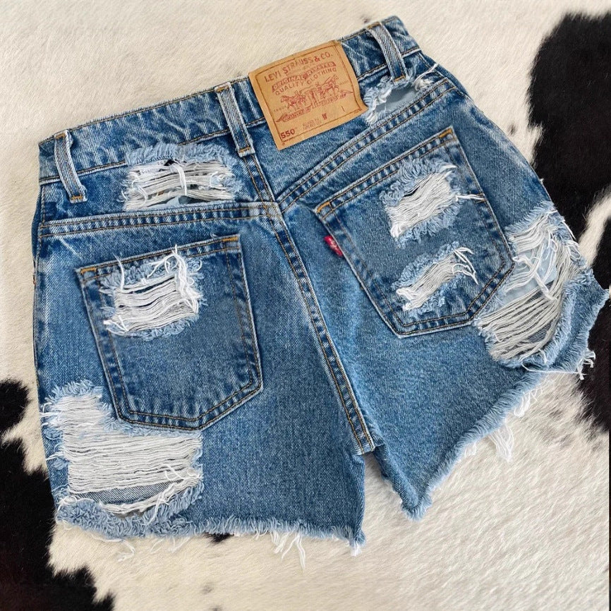 Damen Destroyed Denim Shorts R&B
