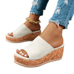 Damen Wedge-Pantoletten mit wildem Leopardenmuster und komfortabler Korksohle R&B