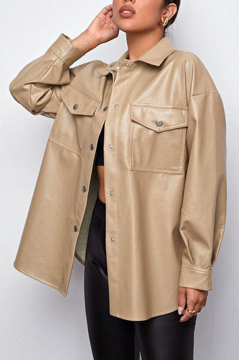 R&B | Plans Khaki Faux Leder Shacket