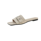 Damen modische Slipper Sandalen mit breitem Riemen und eleganter Schnalle R&B