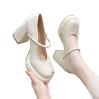 Damen Mary Jane Blockabsatz Schuhe mit eleganter Schnalle R&B