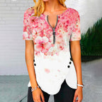 Damen T-Shirt mit halbgeschlossenem Reißverschluss und floralem Muster R&B