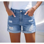 Damen kurze Destroyed Denim-Shorts im lässigen Look mit umgeschlagenen Säumen und stylischen Rissdetails