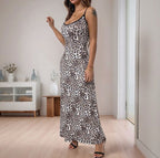 Damen Maxikleid mit zeitgemäßem Leopard-Print und verstellbaren Spagettiträgern R&B