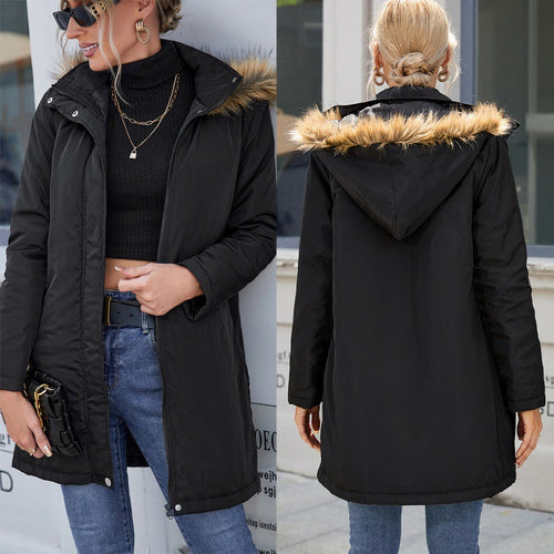 Damen modische Übergangsjacke mit abnehmbarem Kunstfellkragen und praktischen Reißverschlusstaschen R&B