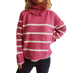 Damen lässiger Pullover mit strukturiertem Kragen und modischem Streifenmuster R&B