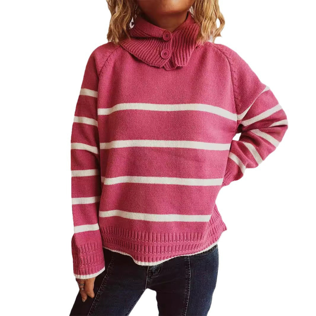 Damen lässiger Pullover mit strukturiertem Kragen und modischem Streifenmuster R&B
