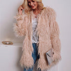 Damen Kuschelige Langhaarjacke mit strukturiertem Design R&B