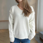 Damen lässiger V-Ausschnitt Pullover mit modernem Strukturdesign R&B