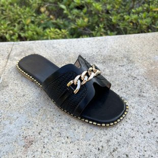 Damen modische Riemchensandalen mit dekorativem Kettenverschluss R&B