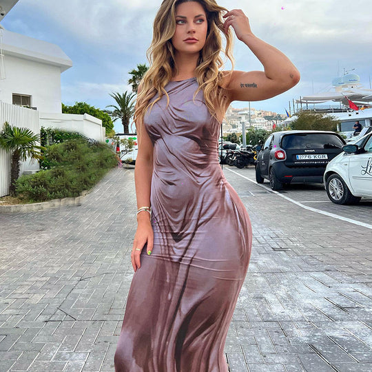 Damen Elegantes Maxikleid mit transparenten Details und raffiniertem Drapierungsdesign R&B