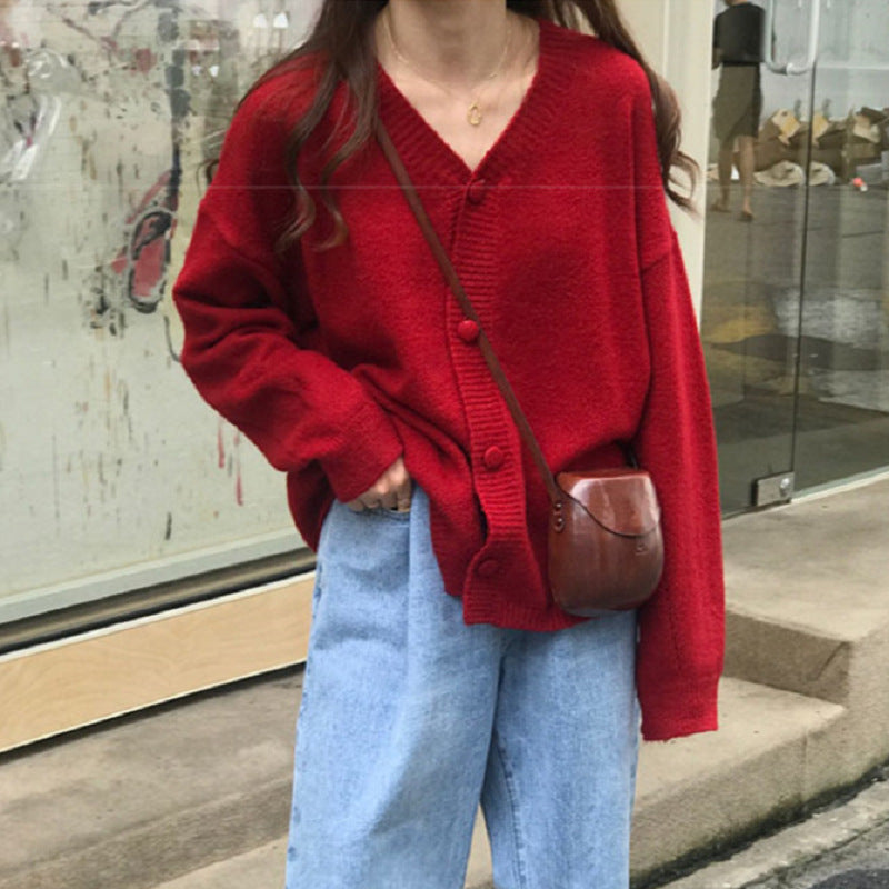 Damen Flauschiger Strickcardigan mit Knopfleiste und weitem Schnitt