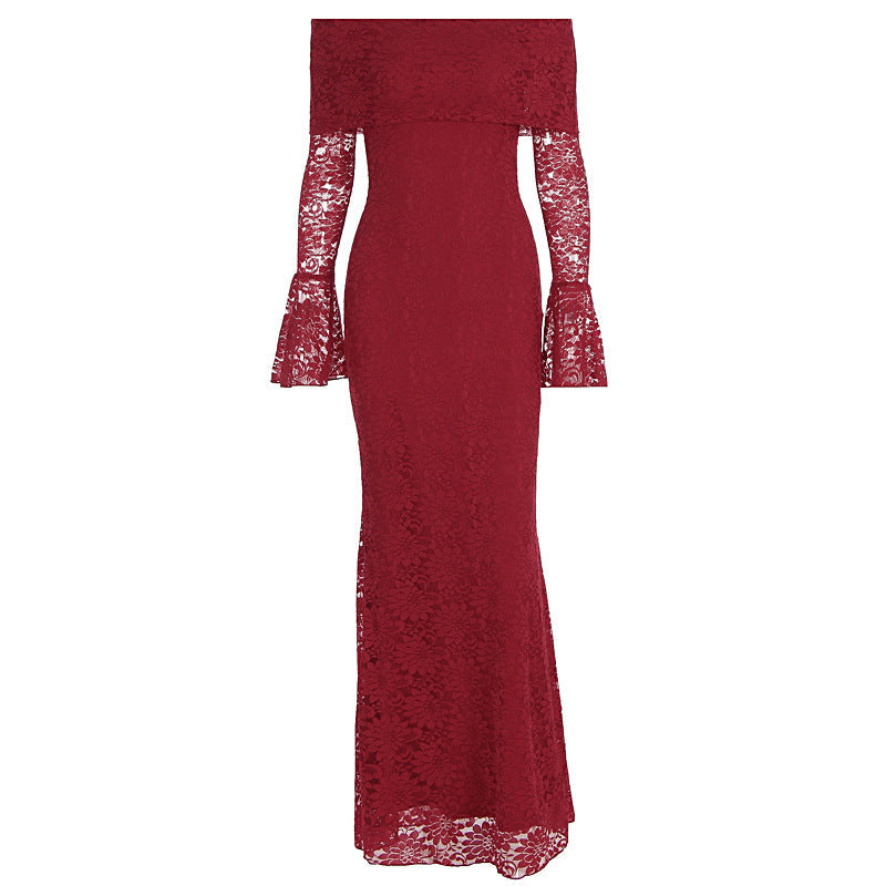Damen Elegantes Spitzenkleid mit Off-Shoulder Design und Schößchen R&B