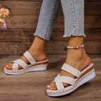 Damen Wedge-Pantoletten mit hochwertigem Textilobermaterial und raffiniertem Bast-Detail R&B