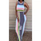 Damen Maxikleid mit farbenfrohem Streifenmuster und figurbetonendem Schnitt R&B