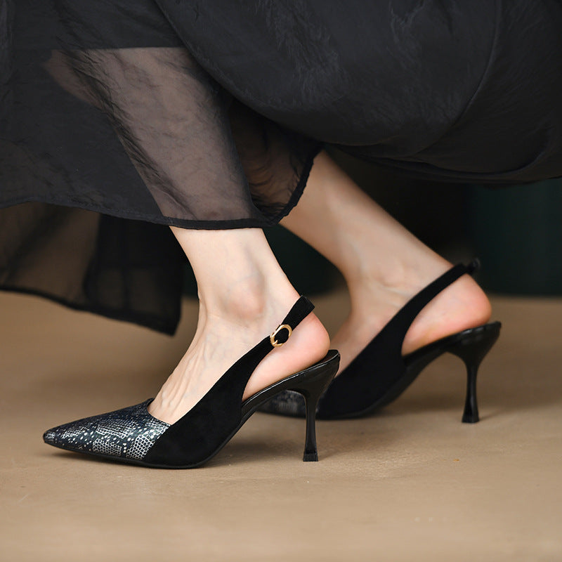 Damen Slingback Pumps mit eleganter Spitze und modischem Schlangenleder-Muster R&B