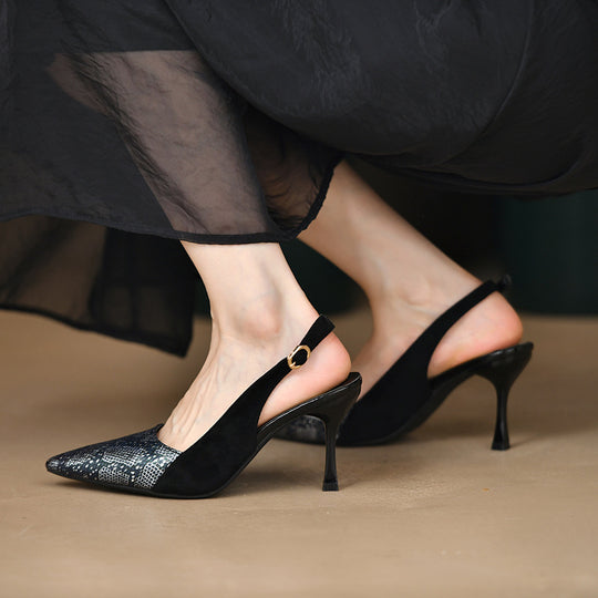 Damen Slingback Pumps mit eleganter Spitze und modischem Schlangenleder-Muster R&B
