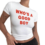 Damen Crop-T-Shirt mit kreativem Print und figurbetontem Schnitt R&B