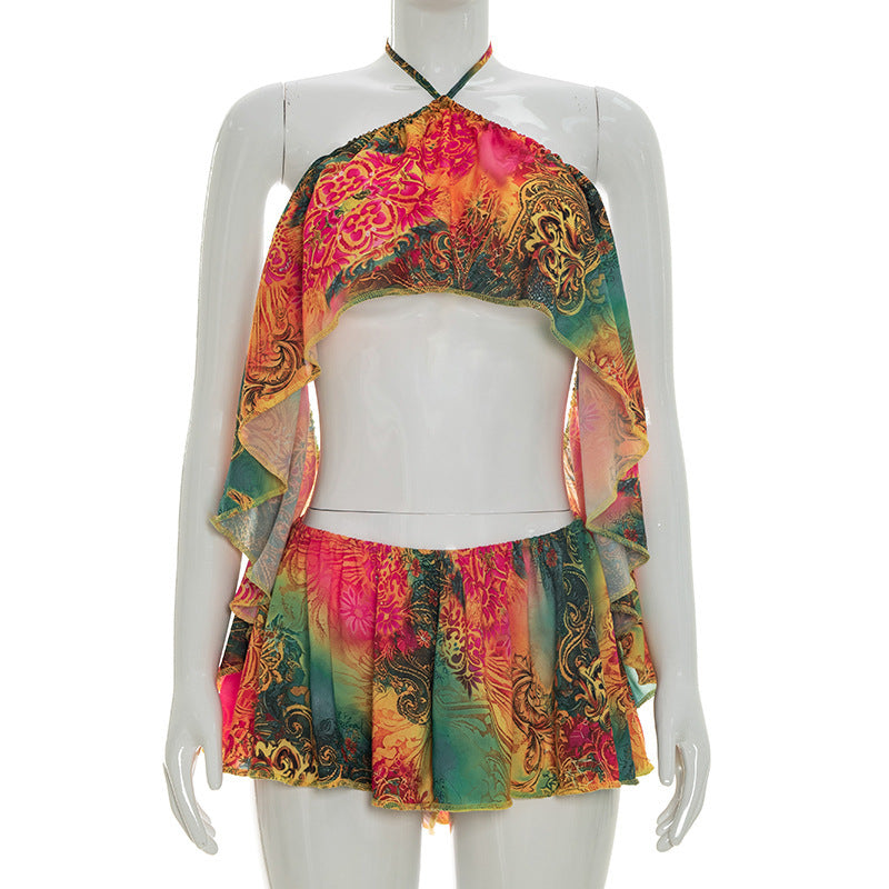 Damen trendiges Set mit asymmetrischem Oberteil und Shorts R&B