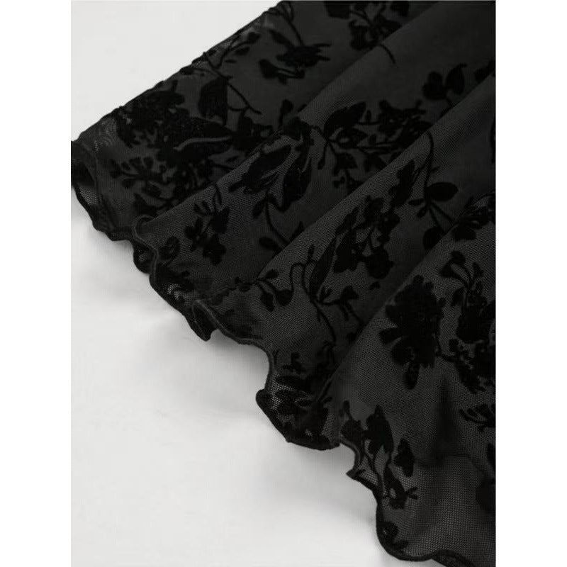 Damen Mini-Kleid mit floralen Spitzenärmeln und verführerischem Ausschnitt R&B