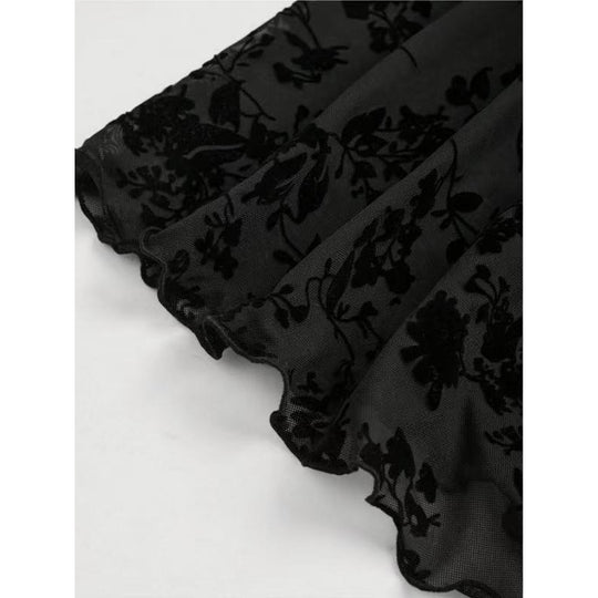 Damen Mini-Kleid mit floralen Spitzenärmeln und verführerischem Ausschnitt R&B