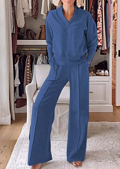 Damen Angesagtes Freizeit-Set mit weitem Schnitt und tiefem V-Ausschnitt R&B