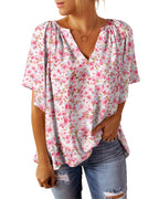 Damen luftiges V-Ausschnitt Blusenshirt mit floralem Muster R&B