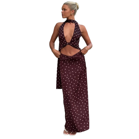 Damen Hochwertiges Maxi-Kleid mit elegantem Neckholder und Kreuzdetails R&B