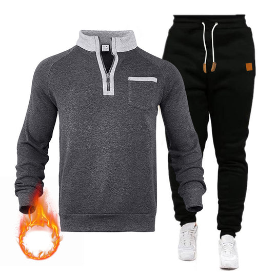 Herren Sweatshirt und Jogginghose Set mit modernem Stehkragen und praktischer Brusttasche R&B