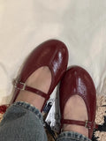 Damen Ballerinas mit verstellbarem Riemen und glänzender Oberfläche R&B