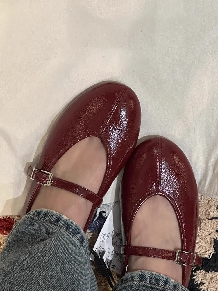 Damen Ballerinas mit verstellbarem Riemen und glänzender Oberfläche R&B